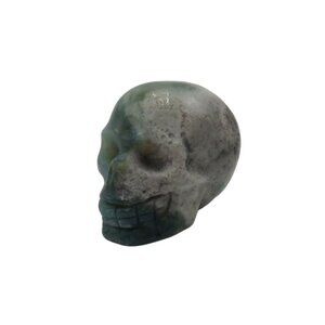 STONE SKULL Hand Carved Small 1" Polished Green and White Smooth